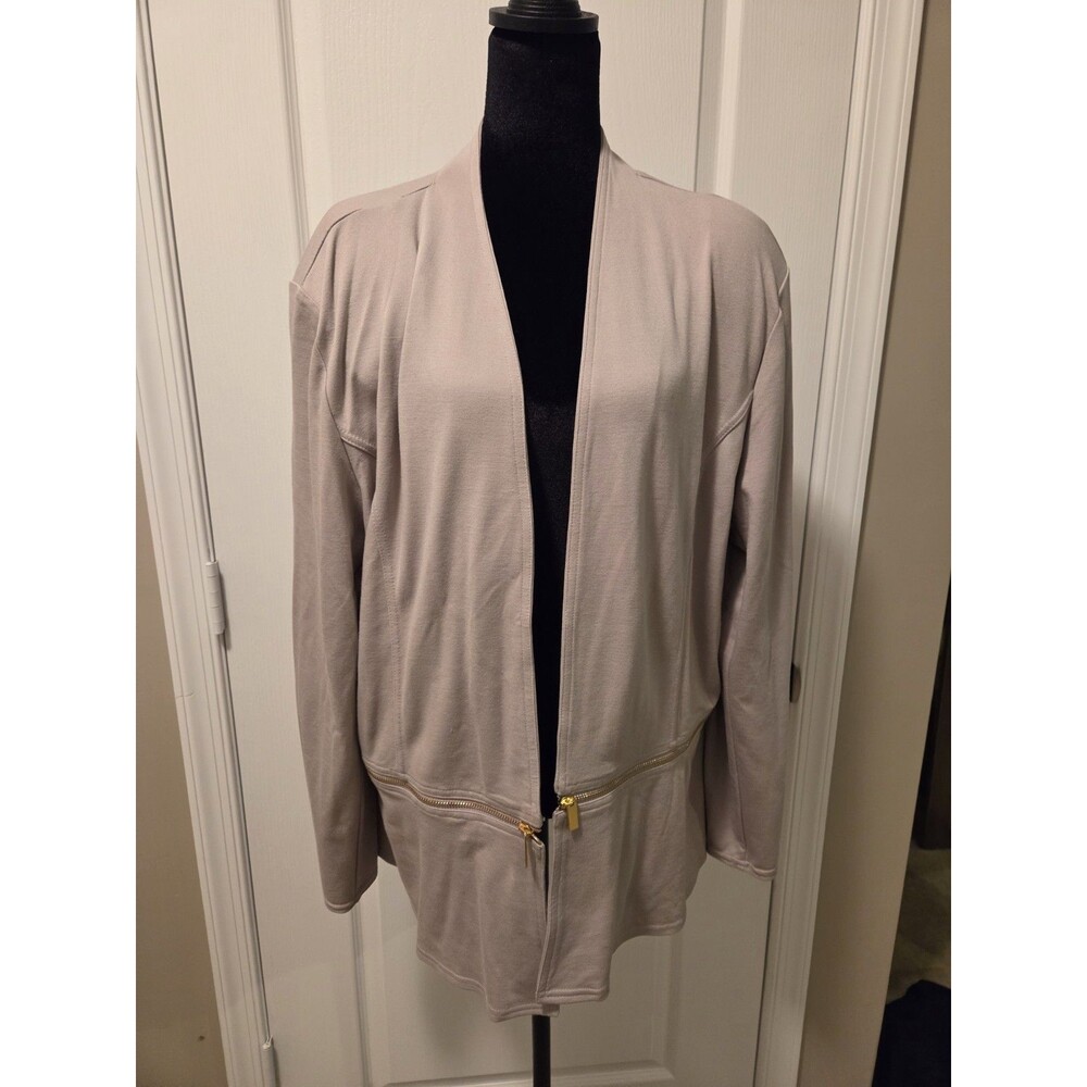 IMAN NWT Women’s Beige Open Front Jacket Zip Accents Mid-Length Plus 2X